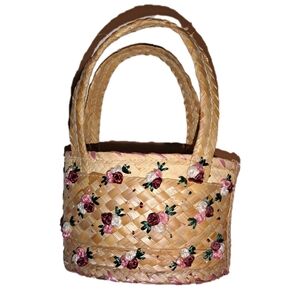 4/$15 🌻 Cute Mini Floral Embroidered Straw Tote Bag Madeline